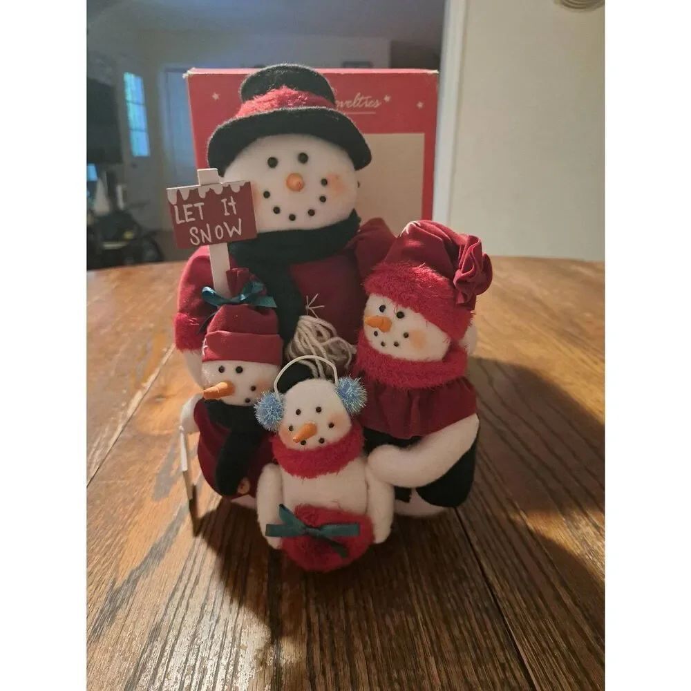 Vintage JC Penney Holiday Novelties Snowman Family Fabric Figurine Christmas